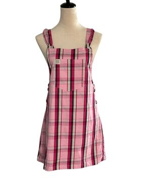 Lucy & Yak Pink Plaid Mini Pini Pinafore Dress with Tie Straps Size Medium